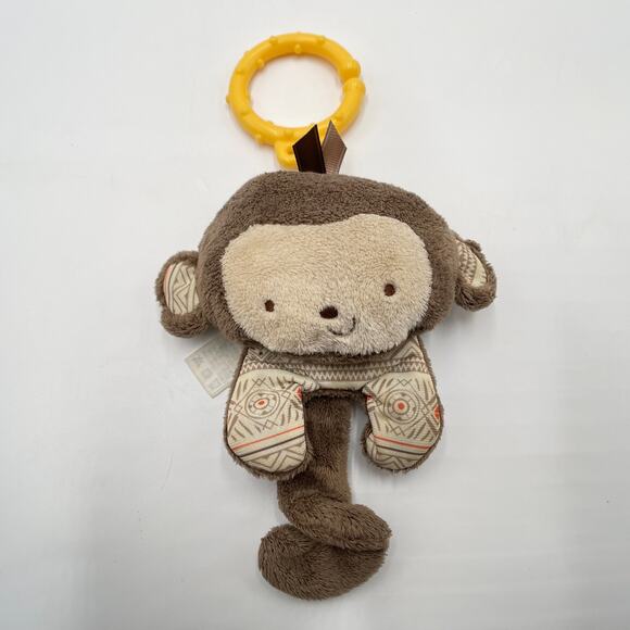 2013 Fisher Price 7" Monkey Plush Car Seat Clip Rattle Toy Brown Yellow Aztec - Picture 3 of 7